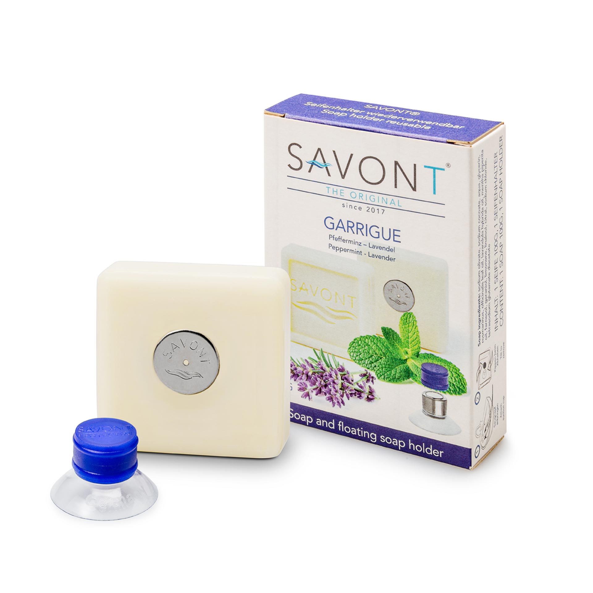 SAVONT Duschseife im Ready-to-soap Konzept mit integriertem und wiederverwendbarem Magnetseifenhalter