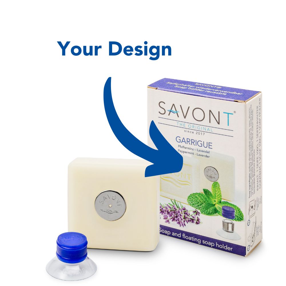 Werbegeschenk Seife "Ready-to-soap" Konzept von SAVONT mit Magnetseifenhalter 