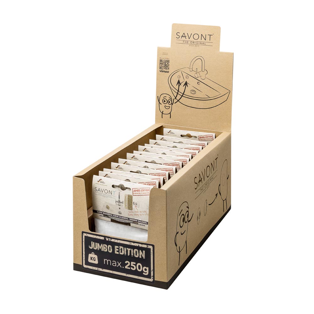 Le présentoir en carton kraft pour porte-savon Jumbo jusqu'à 250g peut contenir 12 unités