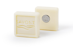 Avant et arrière du savon de rechange "Ready-to-soap" pour porte-savon aimanté SAVONT