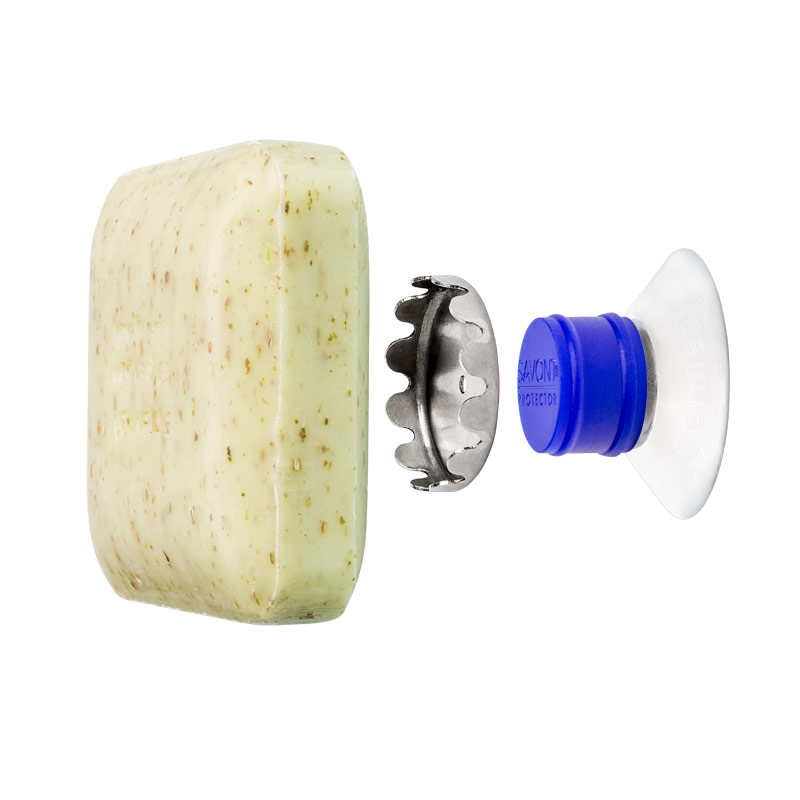 The magnet of the SAVONT magnetic soap holder with suction cup is protected by a Protector cap.